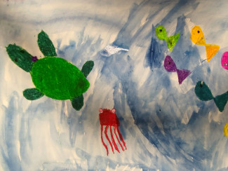 Kinderbild Schildkröte und Fische